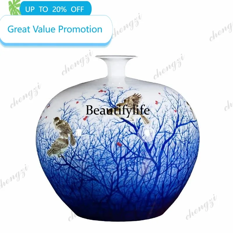 B178 Jingdezhen ceramics vase hand-painted blue and white porcelain pomegranate vase living room office ornament