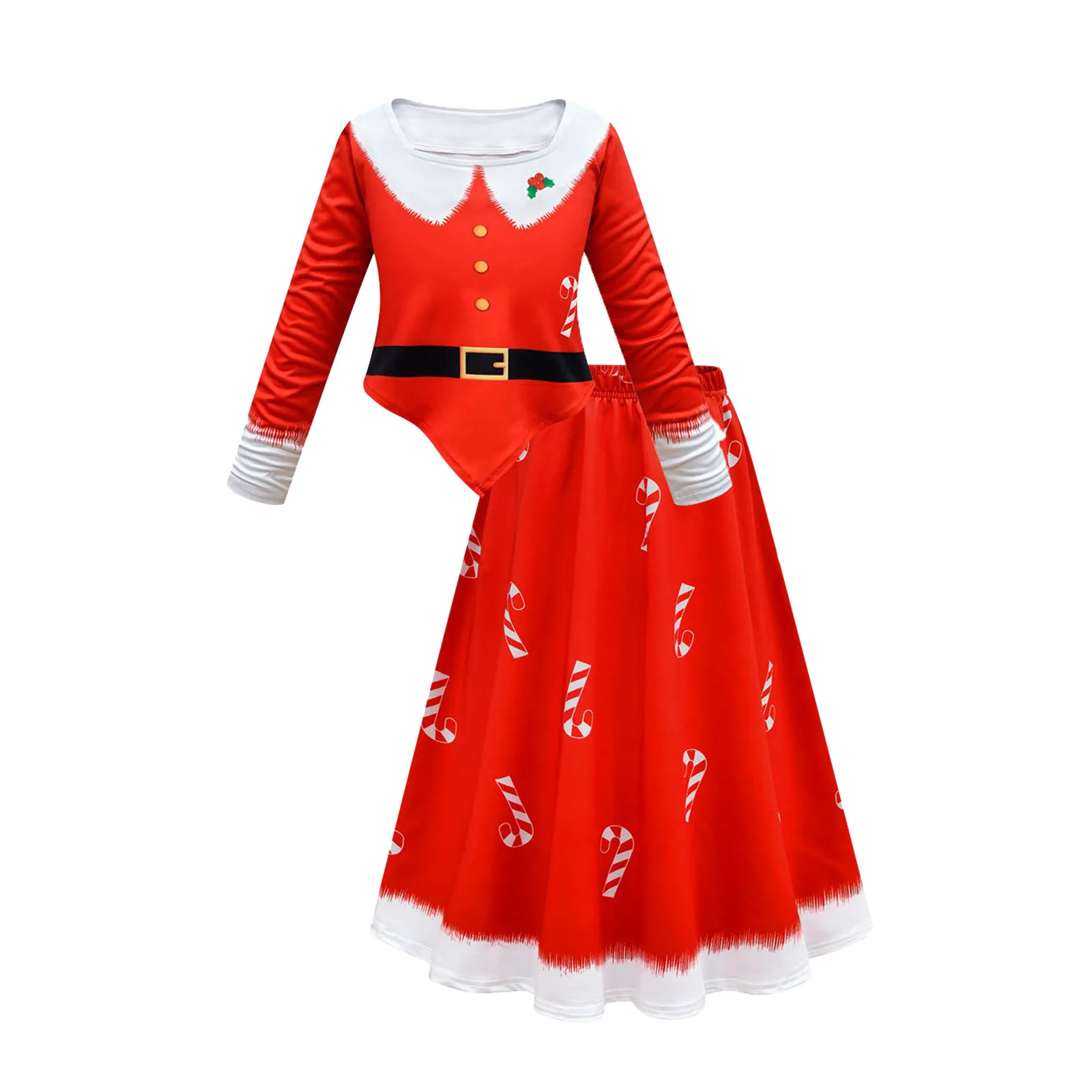 2024 New Chiristmas Clothes Outfits For Kids Girls Infant Prints Red Long Sleeves Top Dress Skirt Outfit Set X-mas Girls Clothes