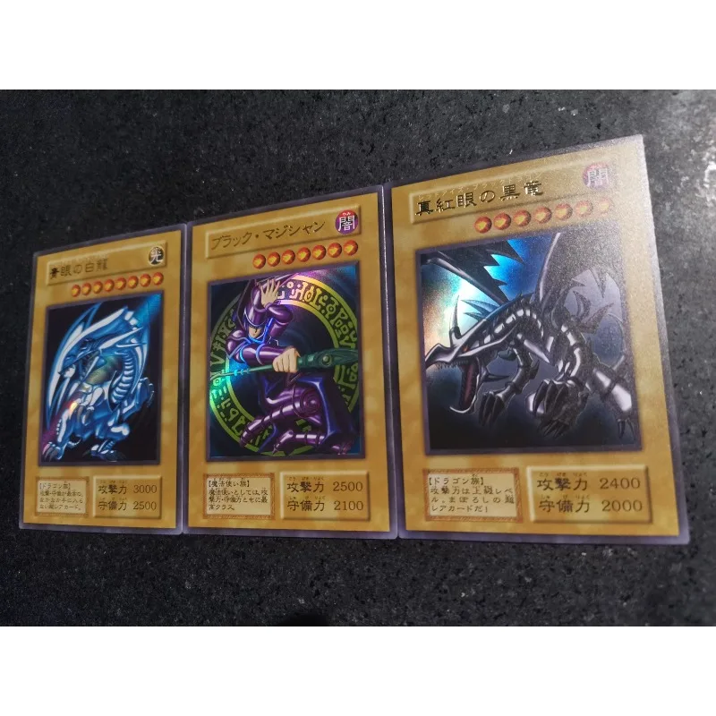 3pcs/set Yu Gi Oh Blue-Eyes White Dragon Dark Magician self made Refraction flash card Anime Classics Game Collection Cards Toy