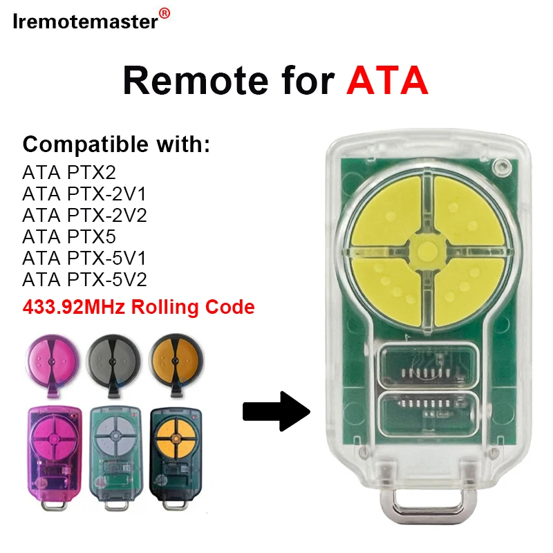 For ATA PTX2 PTX2v1 PTX2v2 PTX-5 V1 PTX-5V2 TrioCode GDO Garage Door Remote Control 433.92MHz Rolling Code Handheld Transmitter