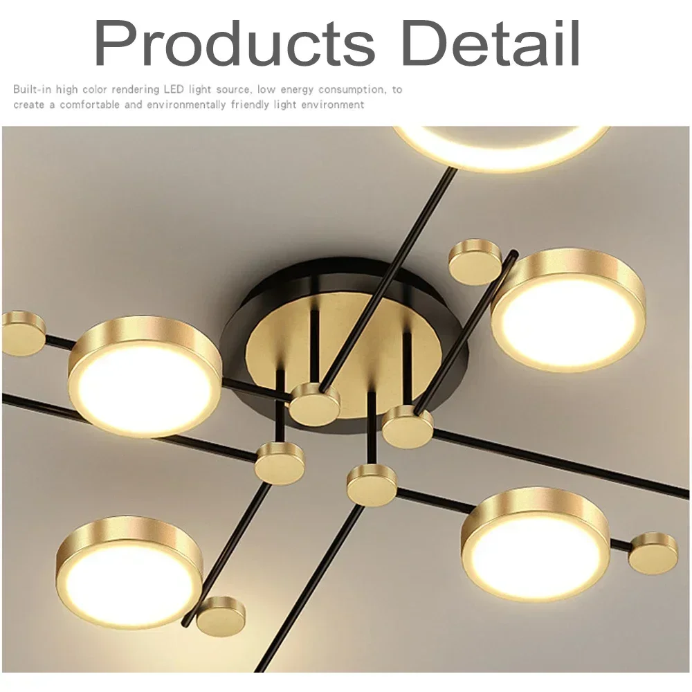 Modern LED Pendant Light Nordic Gold Black Hanging Chandelier Ceiling Lamp with Dimming Remote Control Lighting Fixture