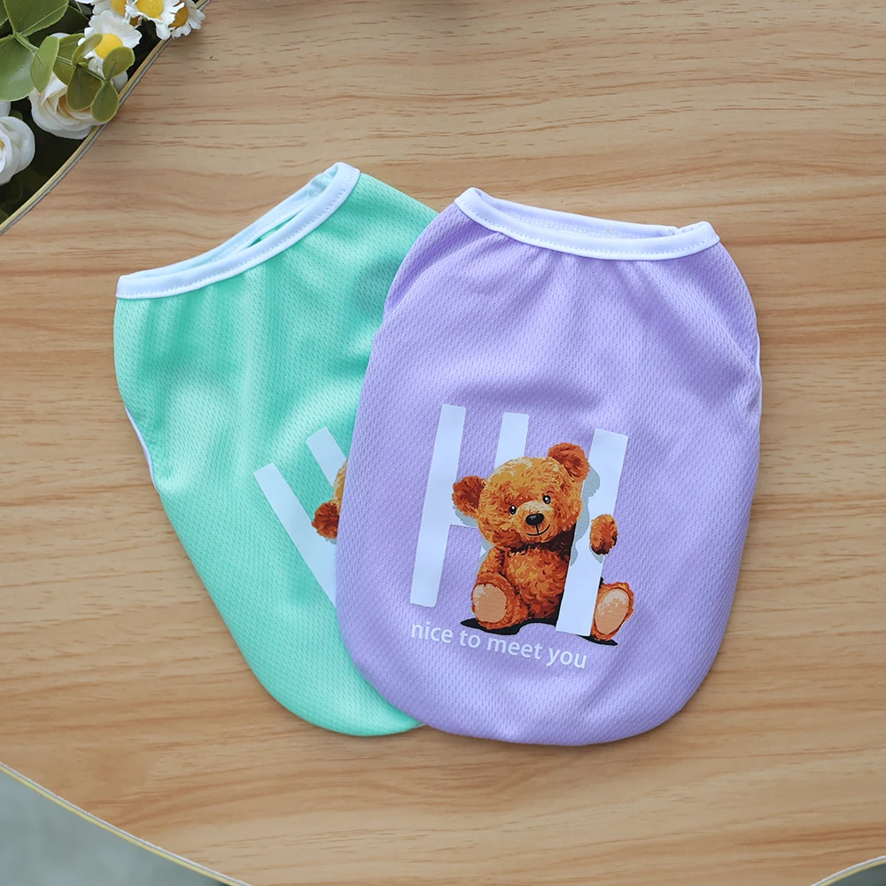 Spring/Summer Thin Pet Vest Handsome Cat and Dog Universal Cartoon Bear Print Candy Color Cute Pullover Clothes
