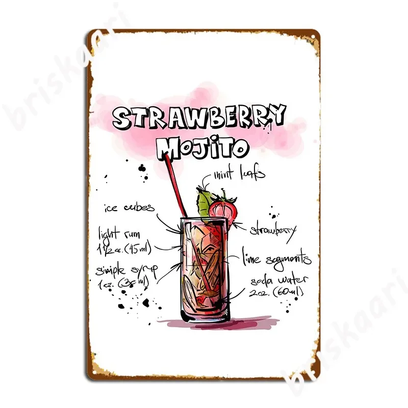 Strawberry Mojito Cocktail Party Recipe Metal Sign Living Room Design Plaques Club Home Tin Sign Posters