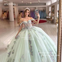 SPRAYING Light Green Quinceanera Dress Applique Lace Sweetheart Vestidos De 15 Anos Formal Birthday Party Prom Ball Gown