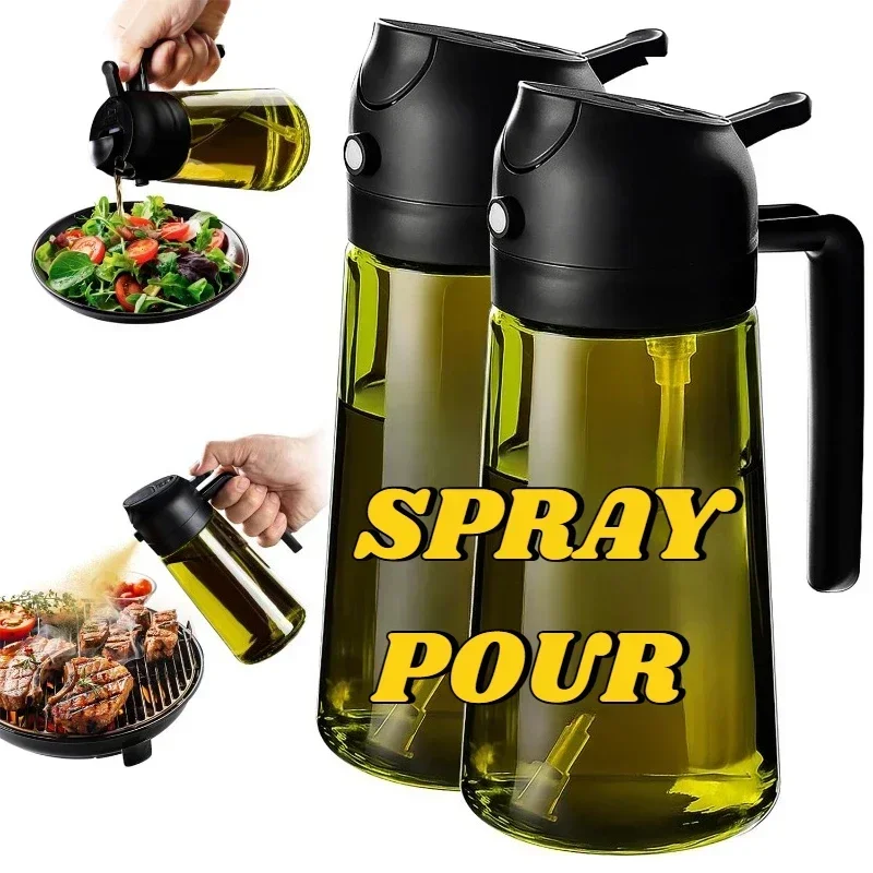 Ölspender und Sprühflasche für Olivenöl zum Kochen 2-in-1 - Sprühen und Gießen Dunkelgrüne Öl-Sprühflasche 500ml Gewürzregal – Detail 1