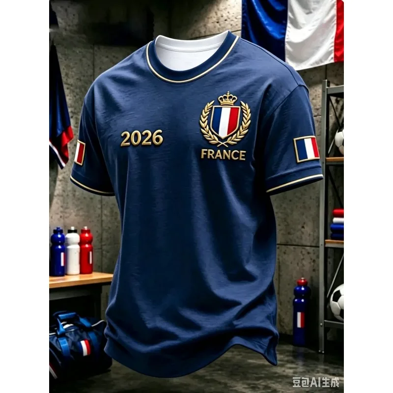 2026 France Supporter 3D Print T-Shirt Unisex Crown Laurel Flag Graphic Quick Dry Short Sleeve Casual Football Fan Sports Top