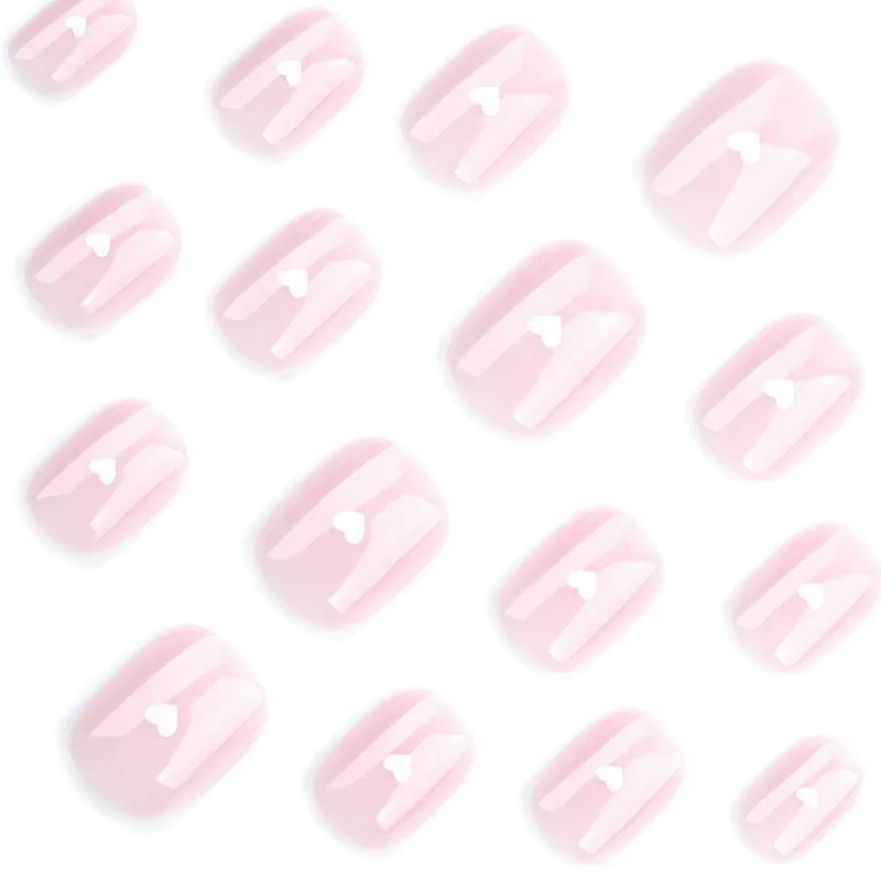 24 Pcs Nude Press on Acrylic Nails for Gluing Short White Love Nail Tips Simple Finger Nails Cheap Adhesive False Nails Girls