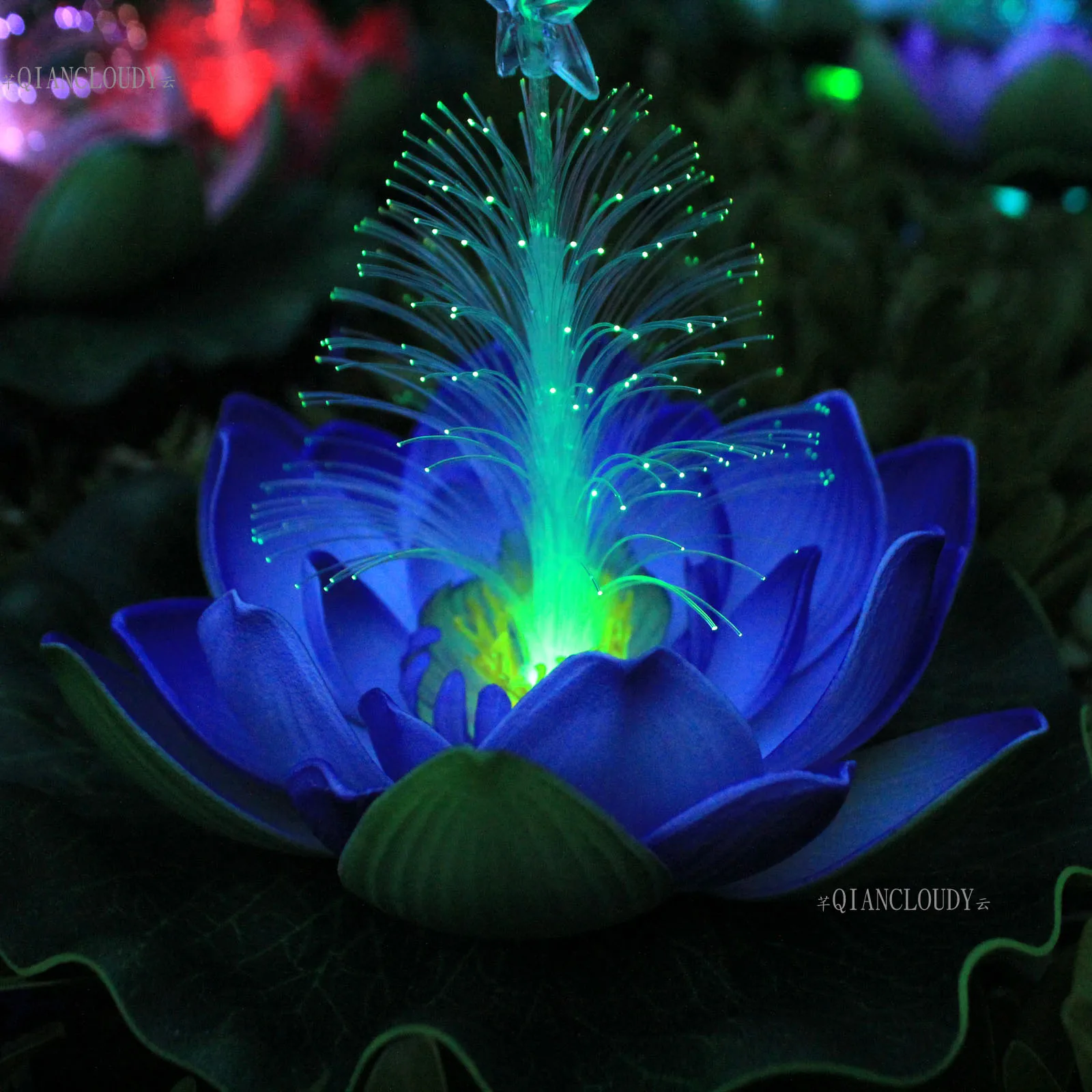 Qiancloudy Wedding Christmas Tree Led Optic Fibre Foam Lilies Lotus Artificial Flowers Home Decor Night Light D50 New Arrival