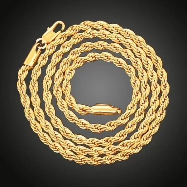 3mm Plated 18k Gold Fried Dough Twist Chain Necklace Bracelet Hip-hop Twisted Rope Cuban Lovers Party High-end Jewelry Gifts