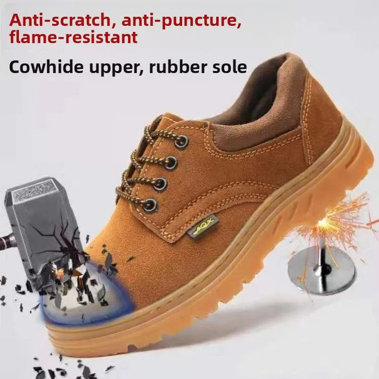 

Men's Safety Shoes Breathable Anti-Odor Wear-Resistant Bull Tendon Bottom Steel Toe Welding Work Shoes Lightweight Leather