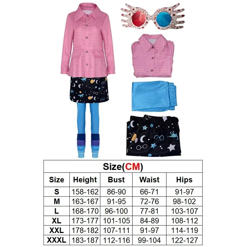( # ^.^ # Nouveau Costume de Cosplay Luna Lovegood 2026 - Ensemble Complet Film Magique : Lunettes, Jupes, Chaussettes - Tenue Femme