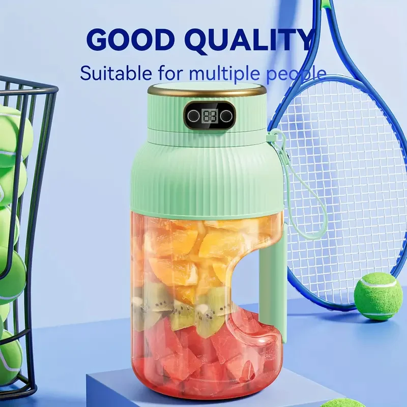 عصارة محمولة Green XL 40.58oz، قابلة لإعادة الشحن عبر USB مع أغطية مزدوجة، قش سيليكون وكابل من النوع C، مثالية للسفر والحياة النشطة