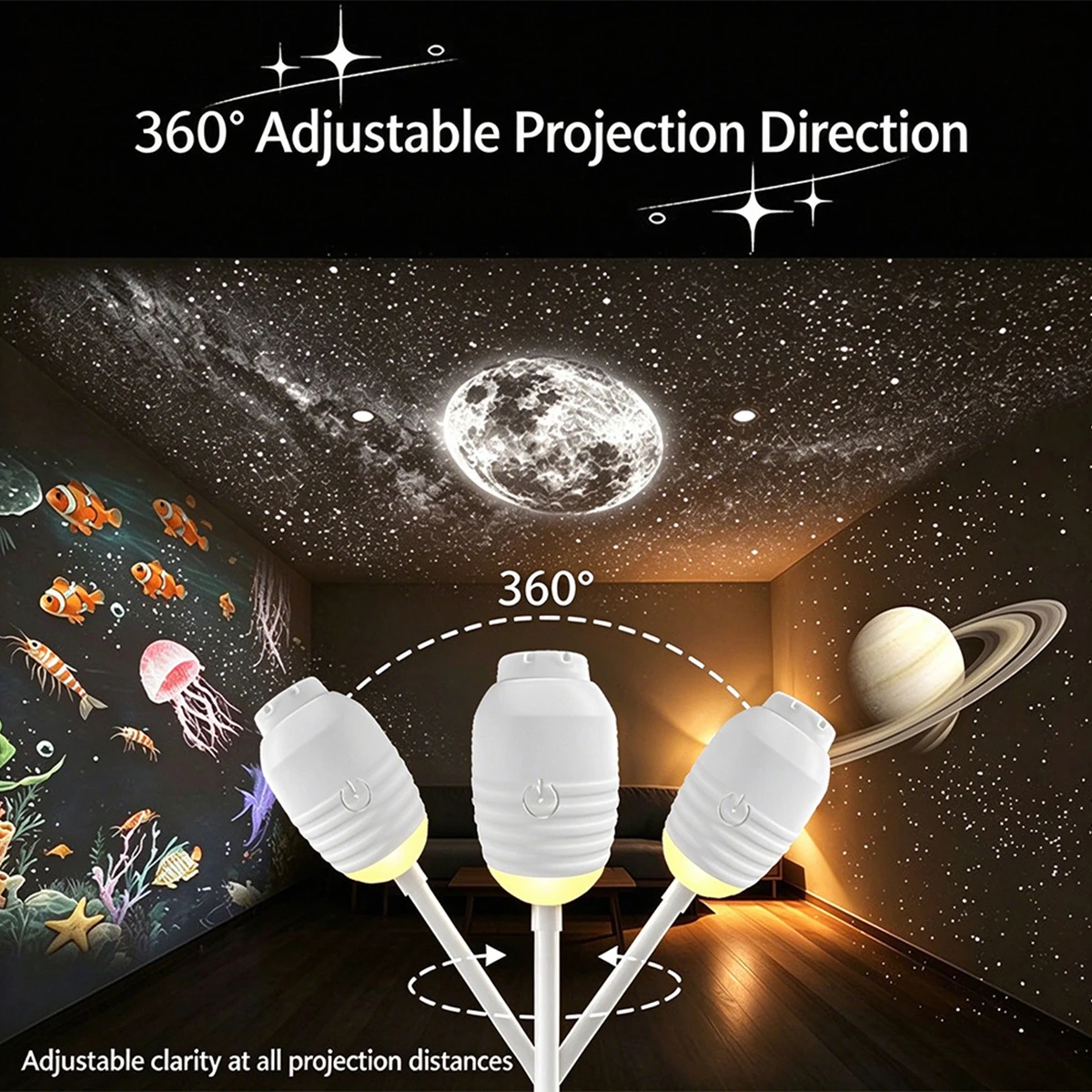 360° Adjustable USB Starry Sky Projector Night Light Halloween Moon Galaxy Atmosphere Lamp for Wall Ceiling Romantic Decor Light