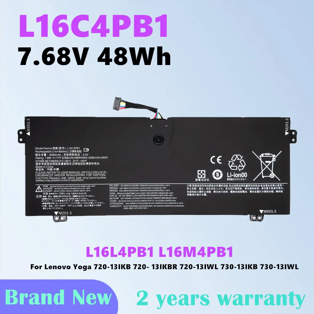 

L16C4PB1 Battery For Lenovo YOGA 720-13IKB 730-13IWL L16M4PB1 L16L4PB1 Series 7.68V 48Wh