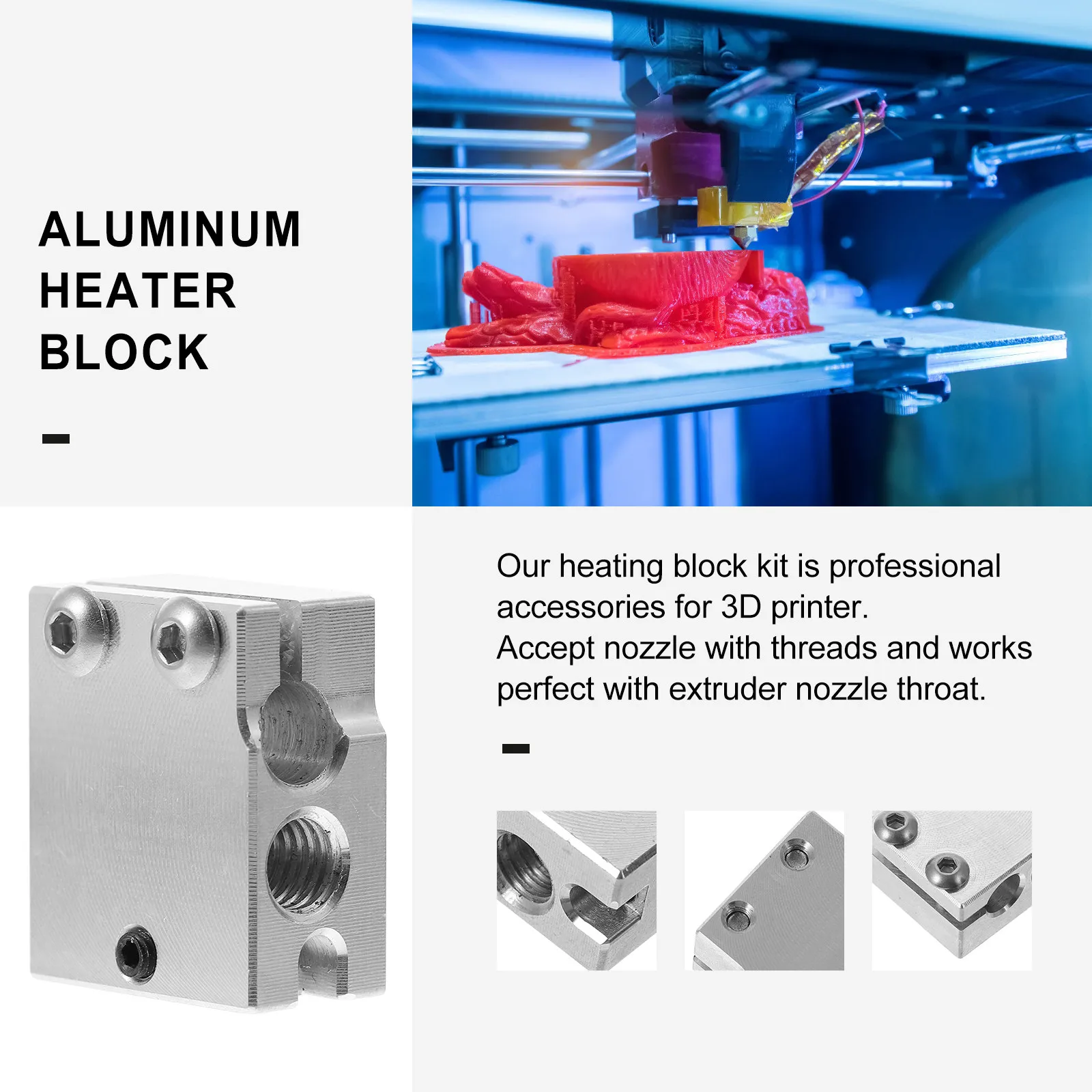 

1Pcs Aluminum Heating Block High Thermal Stability Hot End Heater Block 3D Printer Accessories Extruder Nozzle Replacement