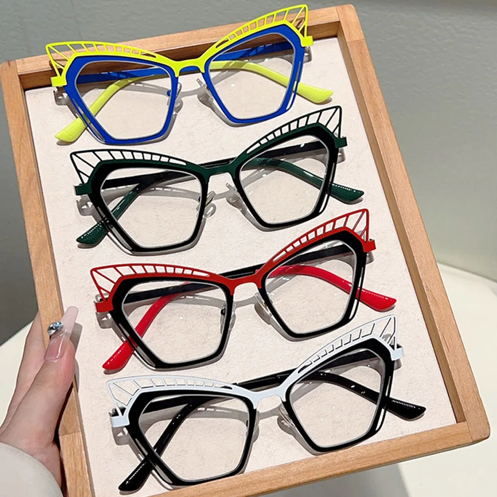 

oversized hollow cat eye anti-blue light eyeglasses for women new fashion alloy butterfly clear computer glasses frame shades