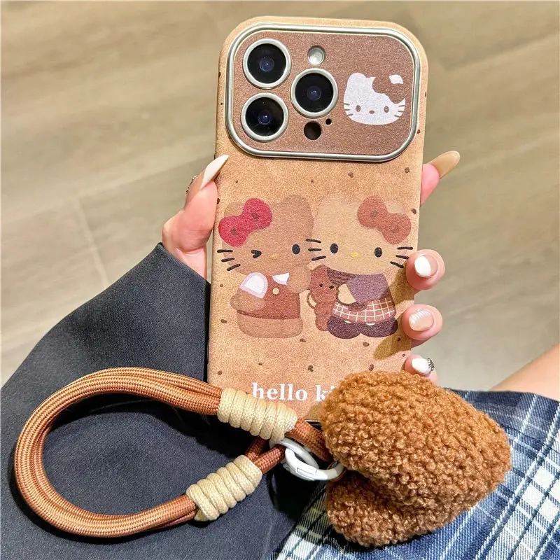 Sanrio Hello Kitty Lovely Brown College Style Phone Case For iPhone 16 15 14 13 12 11 Pro Max Y2K Girl Cute Anti Fall Back Cover