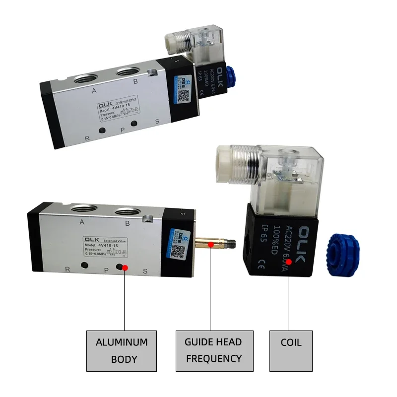 Pneumatic Solenoid Air Valve 4V410-15  5 Way 2 Position Control Air Gas Magnetic Valve 12V 24V 220V Coil Volt