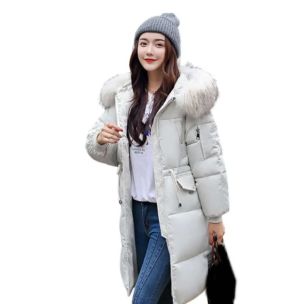 Women Jacket Stylish Women's Winter Jacket with Furry Hood Drawstring Waist Zipper Closure Mid Length Windproof Down for Weather