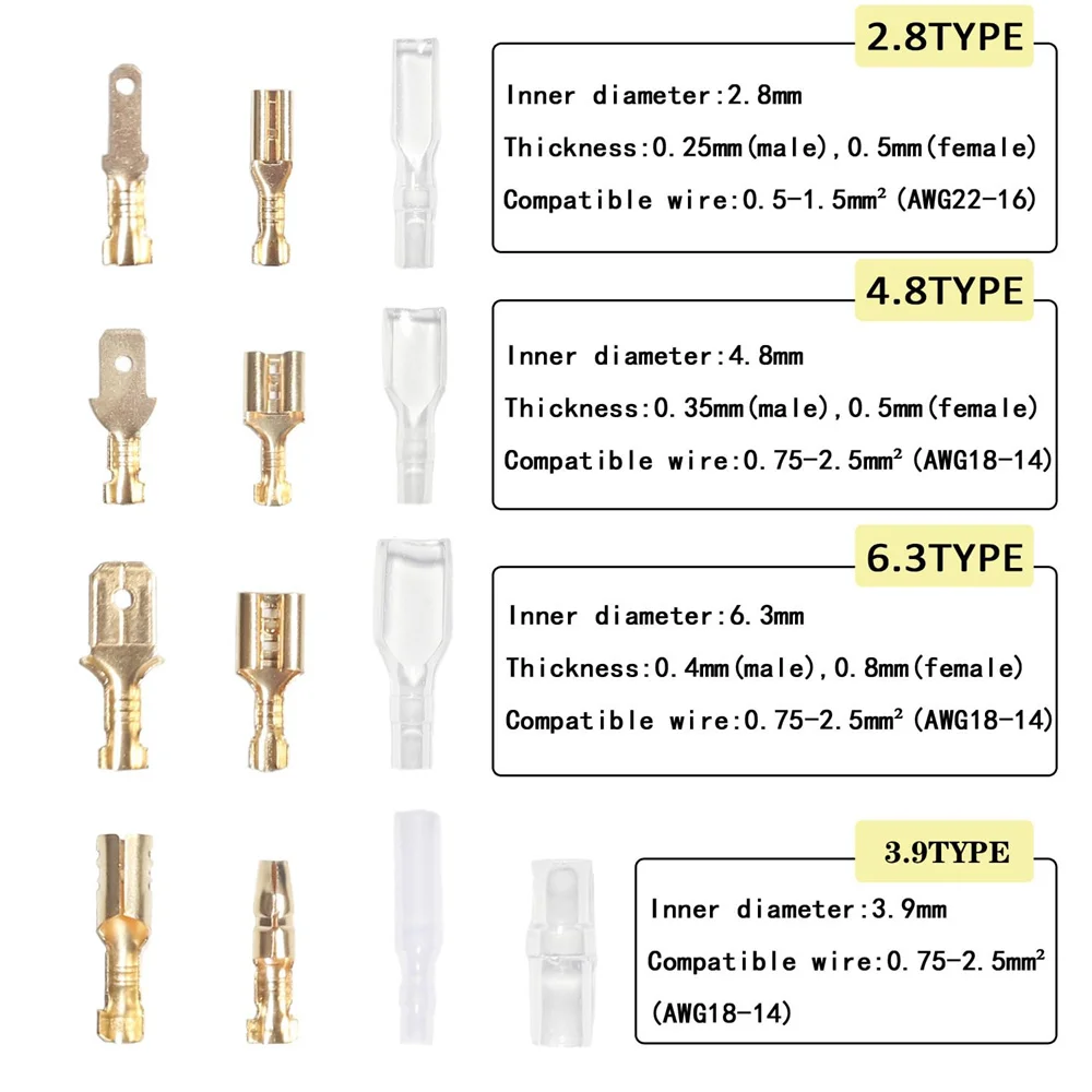 Imagem -02 - Wire Crimp Hand Tool Kit Crimp Spade Connectors Insulated Sleeves Electrical Alicates Fêmea Male 2.8 mm 3.9 mm 4.8 mm 6.3 mm 640 Pcs