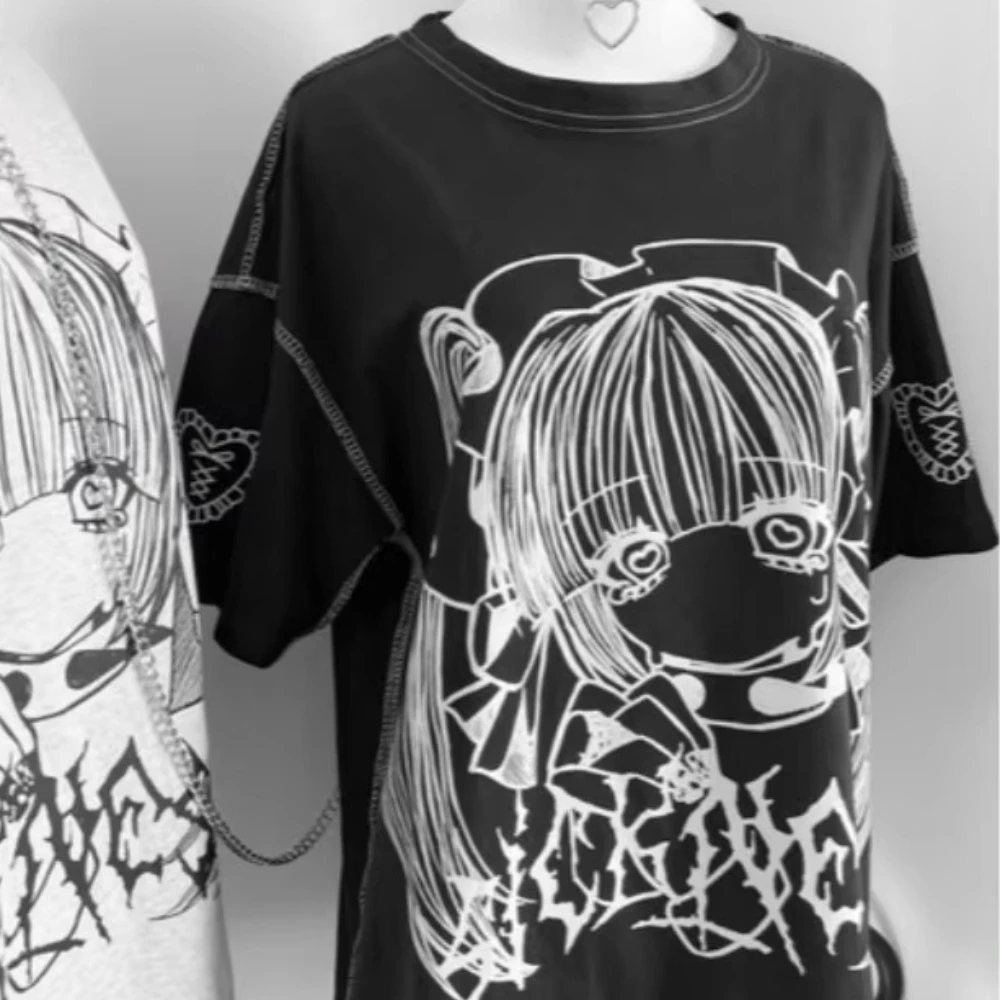 

Y2k Harajuku готическая футболка с короткими рукавами и принтом для девочек в стиле аниме, летняя новая свободная удобная и повседневная футболка для женщин в стиле ins