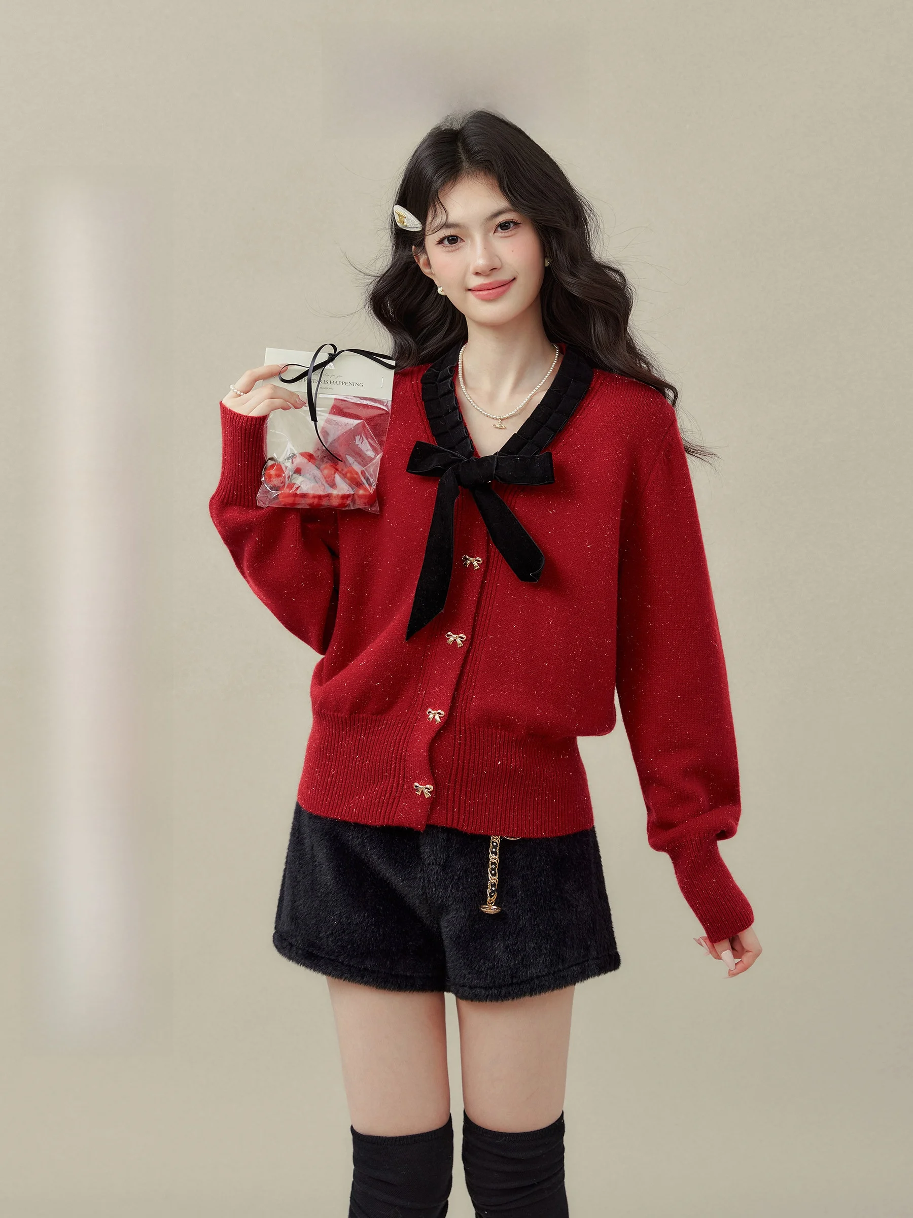 

Красный бархатный свитер с v-образным вырезом, пальто, женский осенне-зимний открытый кардиган, повседневный облегающий длинный свитер для девочек