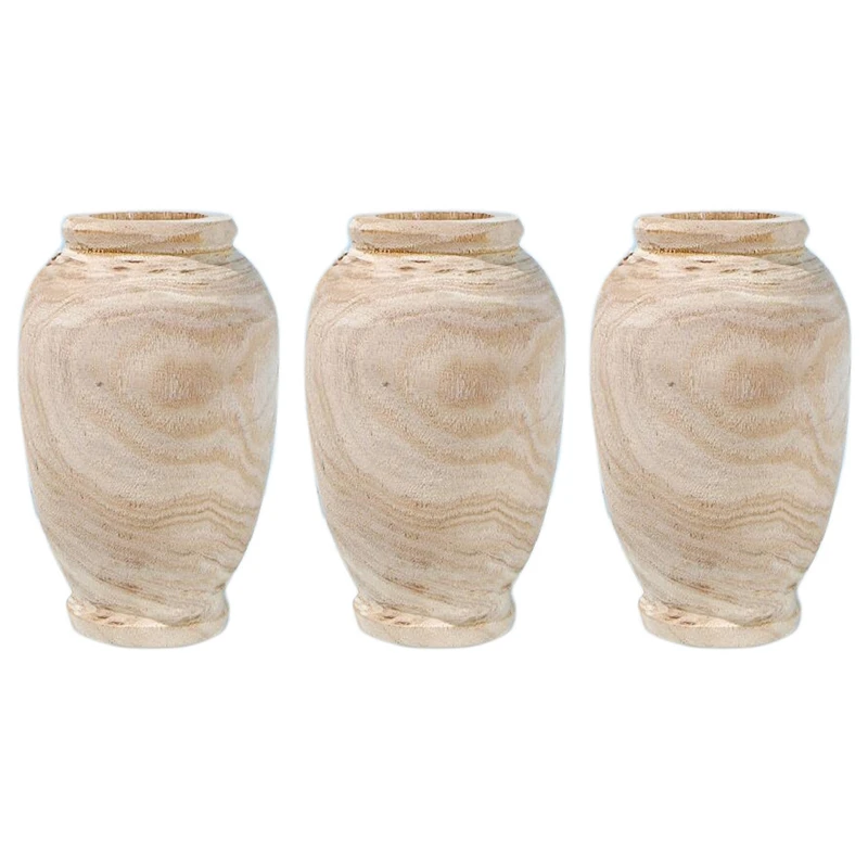 

3X Wooden Vase Decoration Living Room Table Solid Wood Ware Flower Bottle Ornament Home Decoration