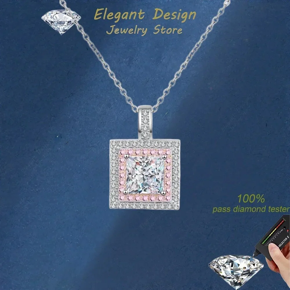 Elegant Design Square 1Ct Moissanite Pendant chain, Female PT950 Platinum Sweet Temperament Necklace for Party Women Wedding