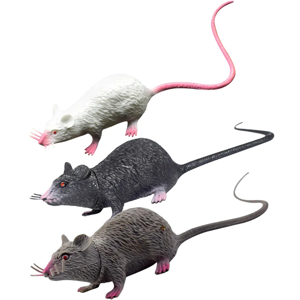 3 Pcs Simulation Mouse Halloween Miniatures Realistic Rat Stuffed Animal Toy Fake Rats Models Pranks Props Luxury