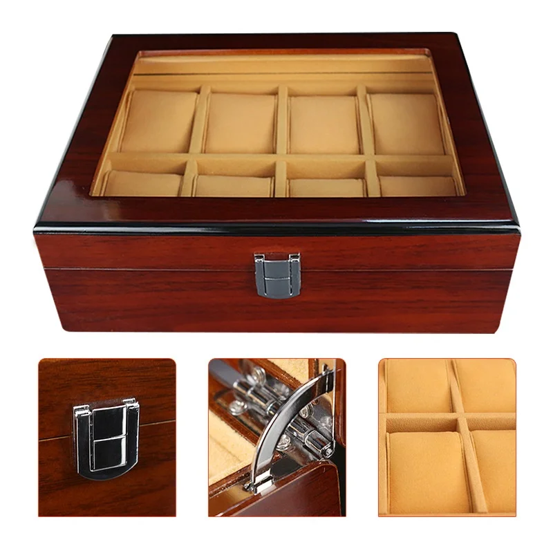 8 Slots Grids Wooden Luxury Watch Storage Case Jewelry Display Box Holder Rings Bracelet Necklace Earring Container Organizer