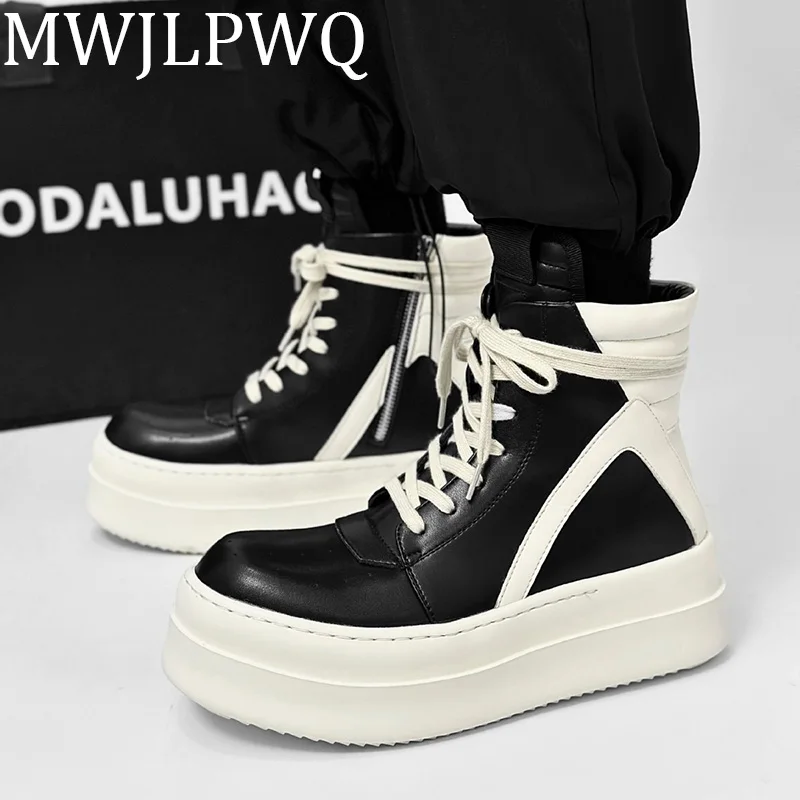 

MWJLPWQ модные мужские повседневные ботинки с толстой подошвой, увеличивающие рост, черно-белые туфли с цветными блоками, повязки 010491