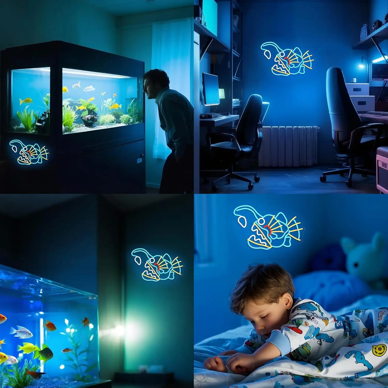 

Fishing Neon Sign Dimmable Blue Fish Neon Signs for Wall Decor LED USB Powered Neon Light Sign for Fishing Gear Store Yacht Bedr