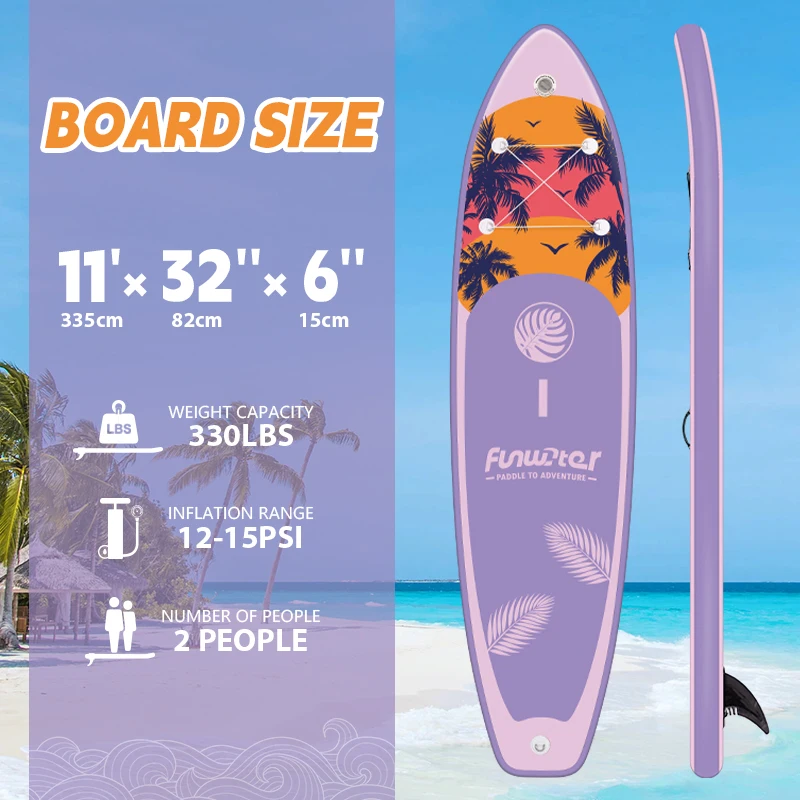 FUNWATER Inflatable Paddle Board Stand-Up Paddle Board Surfboard Ultra-Light for All Skill Levels With SUP Accessories