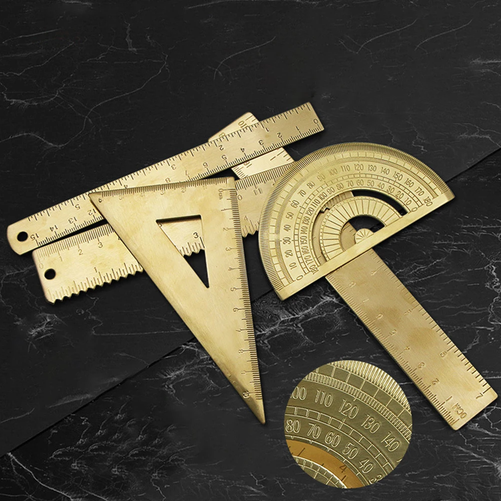 Brass Measuring Ruler Mini Scale Triangle Ruler Clear Reading Metric-English Conversion For Drawing Cartography Measure Tools