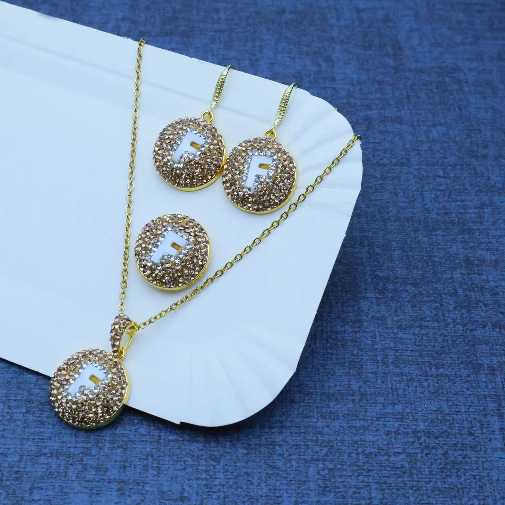 DIY accessories Cross-border natural shell carving high-end letter F handmade design light luxury three-piece women's jewelry
