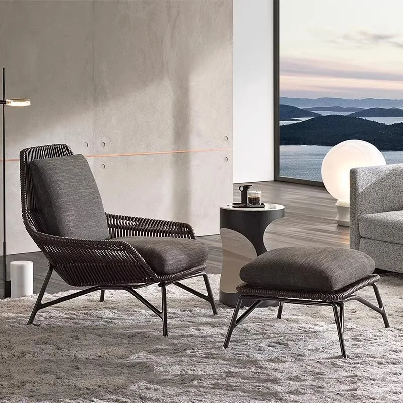 Outdoor Rattan Chair Set 3 Piece with Coffee Table, Garden Patio Balcony Rope Weaving Single Sofa Chairs