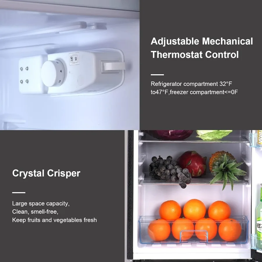 ثلاجة صغيرة مدمجة ببابين 3.5 قدم مكعب مع أرفف زجاجية قابلة للتعديل، تصميم كلاسيكي قديم مثالي لغرف النوم والكراجات المكتبية