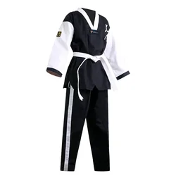 Taekwondo Uniform dla początkujących WT Logo czarny biały Dobok Tae Kwon Do MMA sztuki walki Karate garnitury haftowane