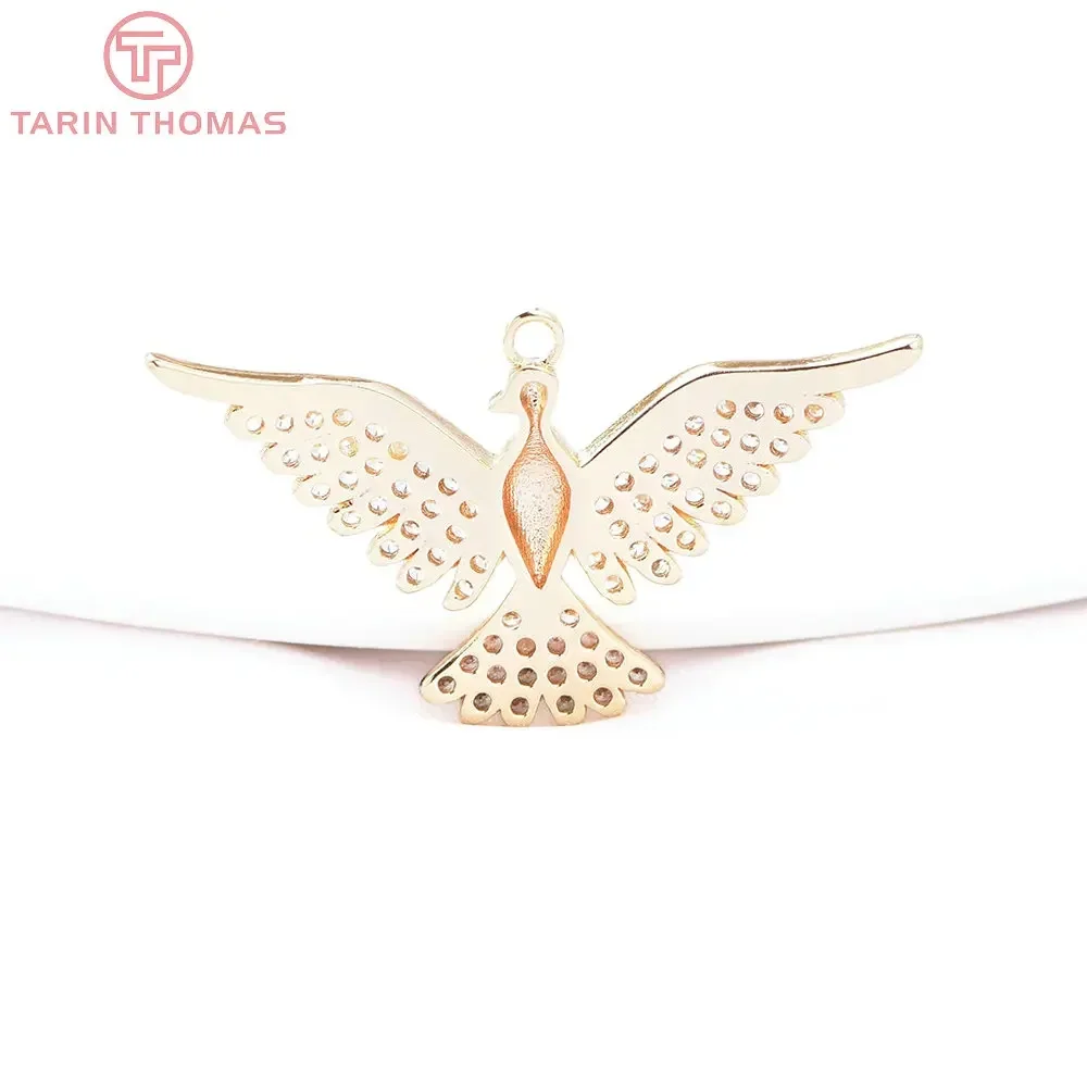 (8159) 2PCS 34.5x19.5MM 24K Gold Color Brass with Zircon Big Wild Goose Shaped Pendants High Quality Jewelry Making Findings image 3