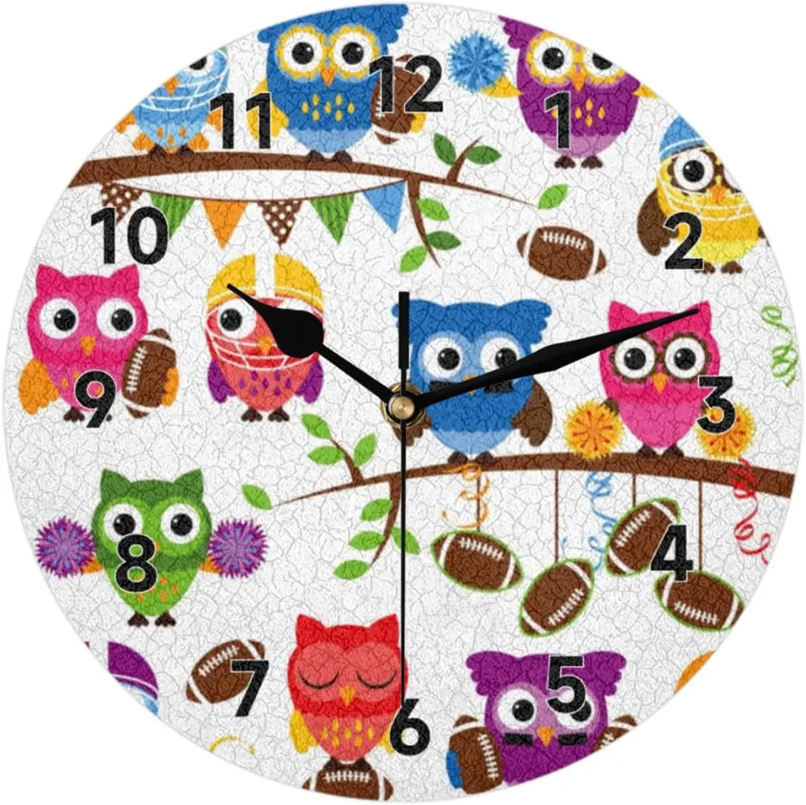 Owl Football Wall Clock Decorative Round 12 Inch Cute Sports Animal Modern Wall Clocks Battery Operated for Living Room Bedroom