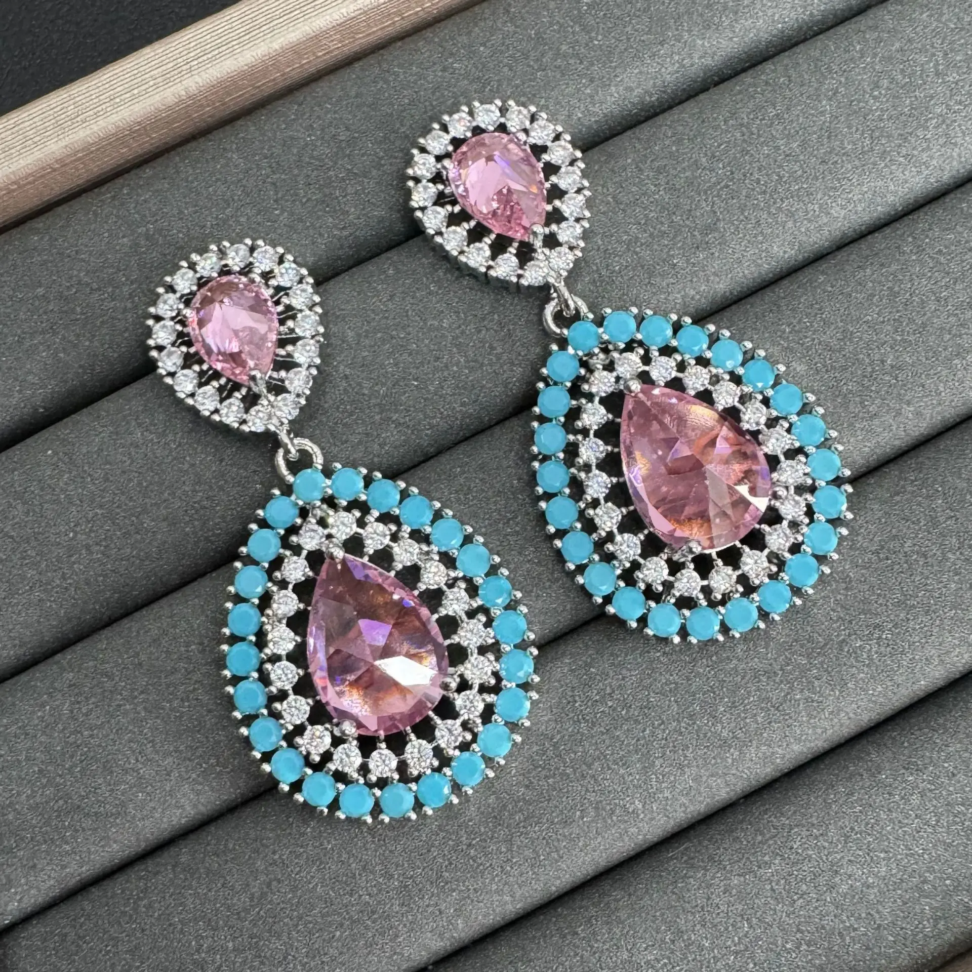 

blue black cubic zirconia dangling earrings for women jewelry water drop teardrop earrings