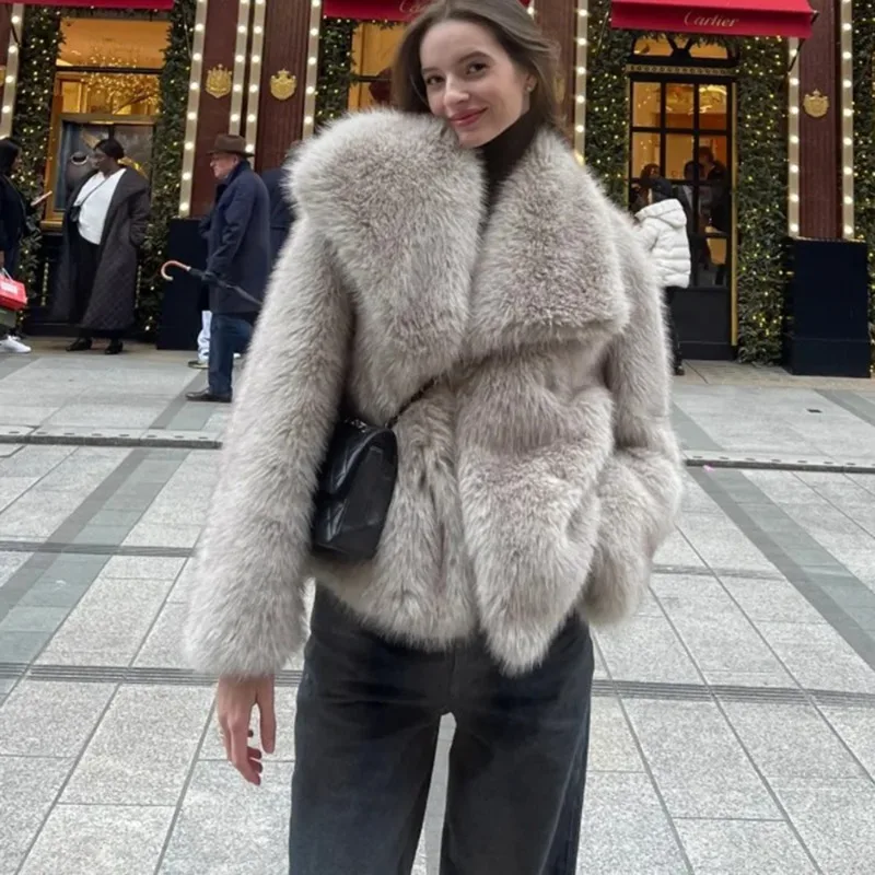 Tuularose sólido casaco de pele do falso feminino moda lapela macia manga cheia casacos soltos senhora 2025 inverno quente diário commuter outwears