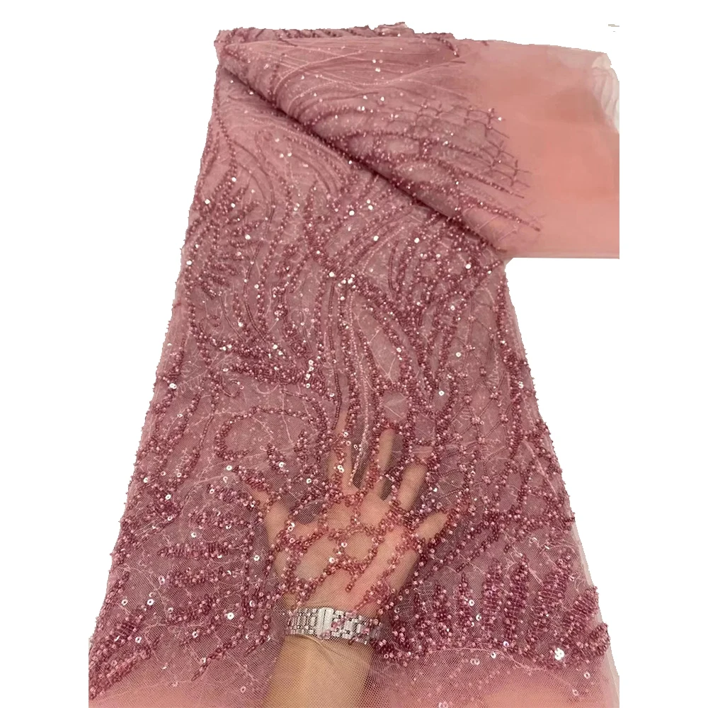 Latest Elegant African Glitter Sequins Beads Lace Fabric High Quqlity Suitable for all kinds of dresses Handicraft DIY Fabric