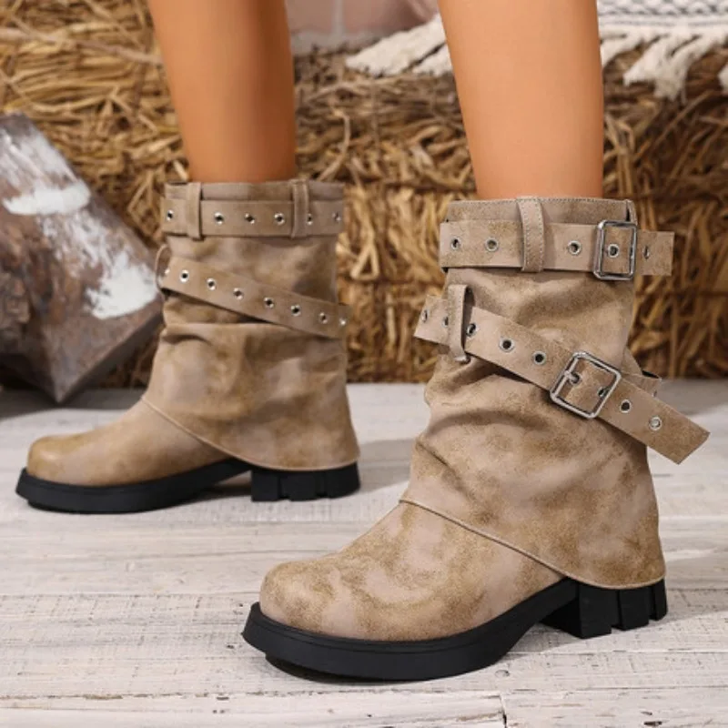 2025 جديد مطوية فوق الركبة الأحذية مشبك حزام فضفاض كبير العجل الأحذية النسائية الصيف العصرية الترا النار السراويل أنبوب الأحذية #1