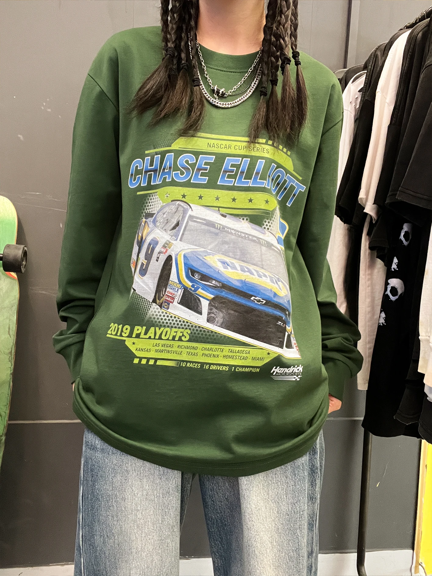 Creative Racing Sport Style Long Sleeve T-Shirt Cotton Comfortable Casual Loose Fit Unisex round Neck Tee for Autumn Season