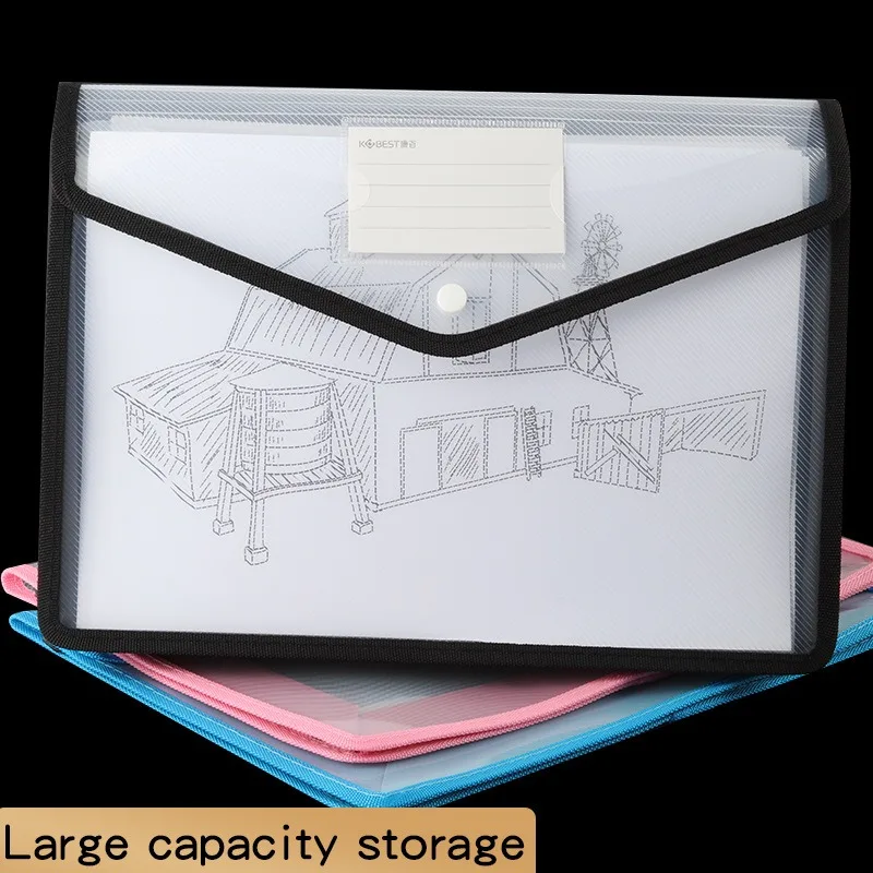 Thickened Transparent Organ Bag Large-capacity File Bag A4 Horizontal Three-dimensional Snap Bag for Student Test Paper Storage