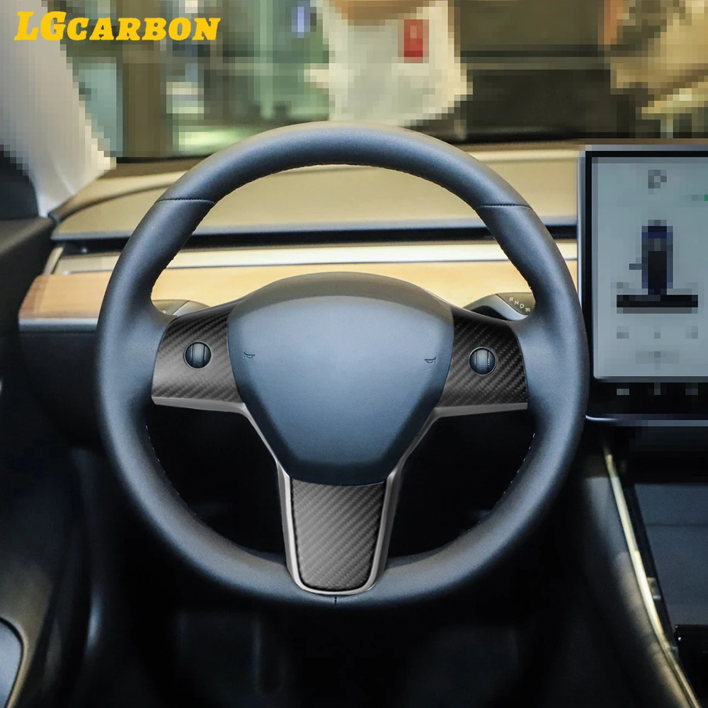

LGcarbon for Tesla Model 3 Model Y 2017up Matte Carbon Fiber Steering Wheel Trims Replacement Steering Wheel Cover