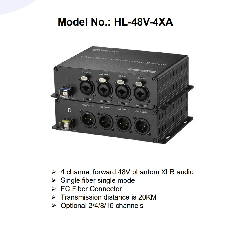 

48V XLR Audio Port Over Fiber Converter/Extender Phantom Power Supply LC Connector via SFP