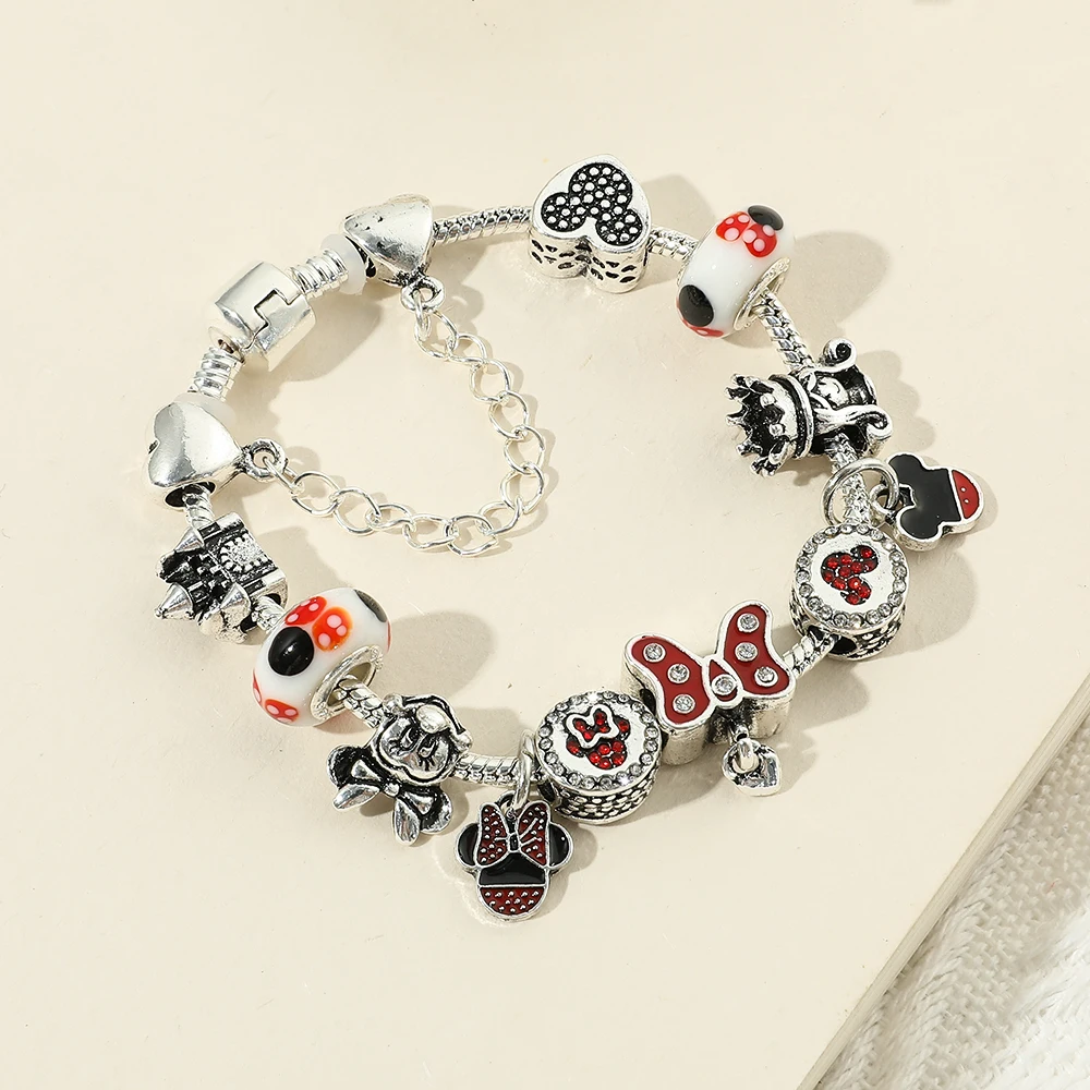 Disney Mickey Mouse Bracelet Chain Base Crystal Minnie Clips Charms for Bracelets Women Basic Jewelry Girl Beads Accessories DIY