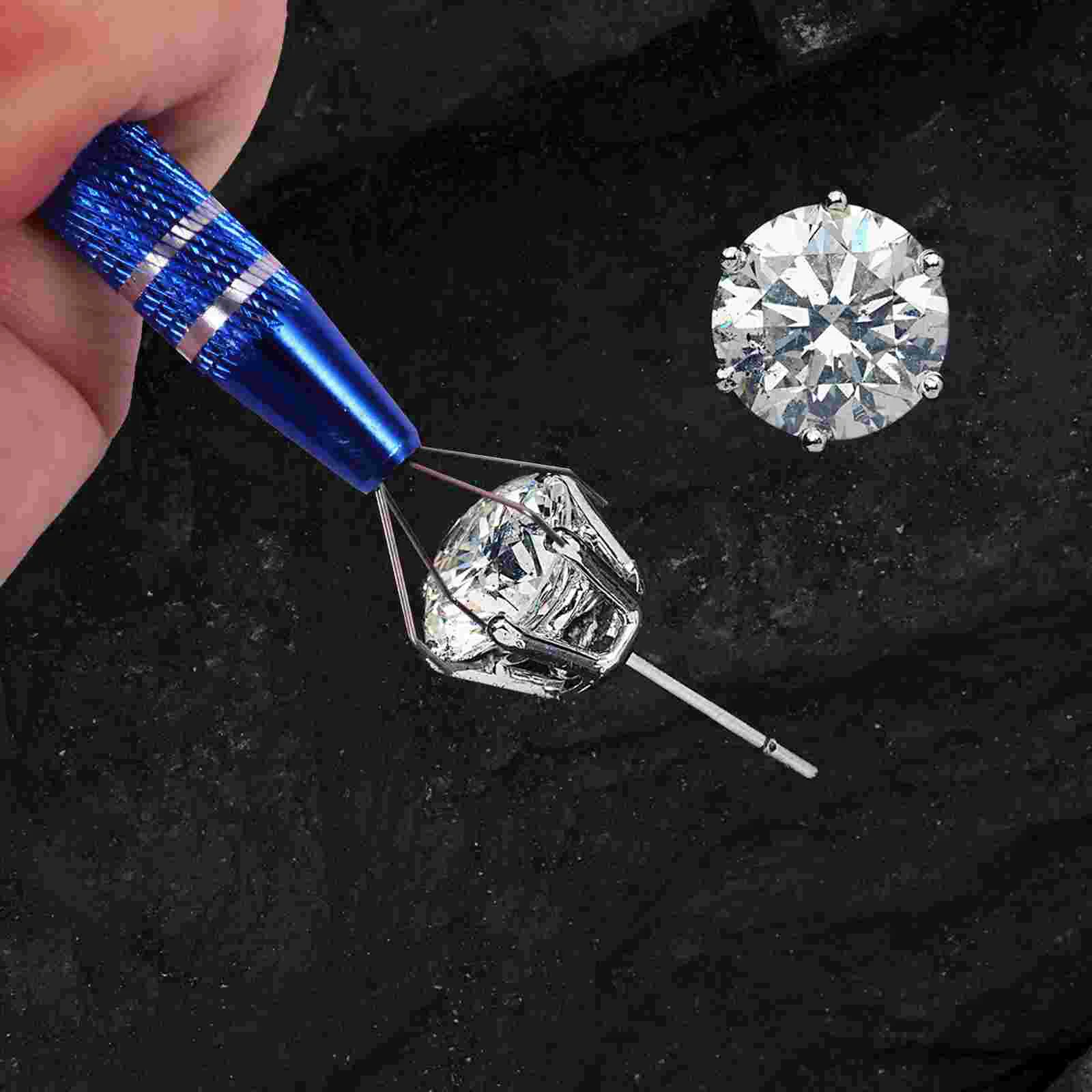 2 Pcs Jewelry Tweezers Spring Loaded Pointy Rust-proof 4 Prong Aluminum Alloy Earring Rings Making Tool Catcher Gemstone